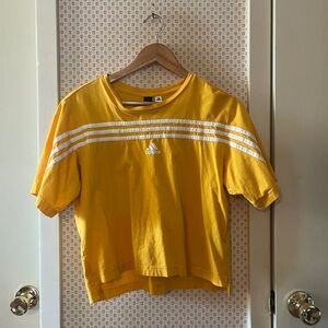 Adidas Women’s Golden Yellow Crop Tee with White Stripes